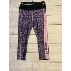 Under Armour Women HeatGear Compression Capri Leggings‎ Small Pink Black Pocket